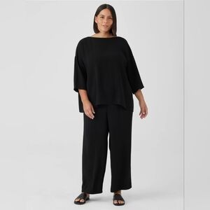 Eileen Fisher Silk Straight Leg Flat Front Side Zip Flowy Pants Black Size 3X